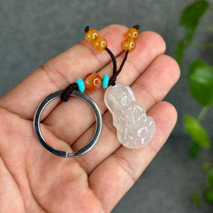 Quan Yin Buddha Natural White Agate Accessory with Metal Hoop