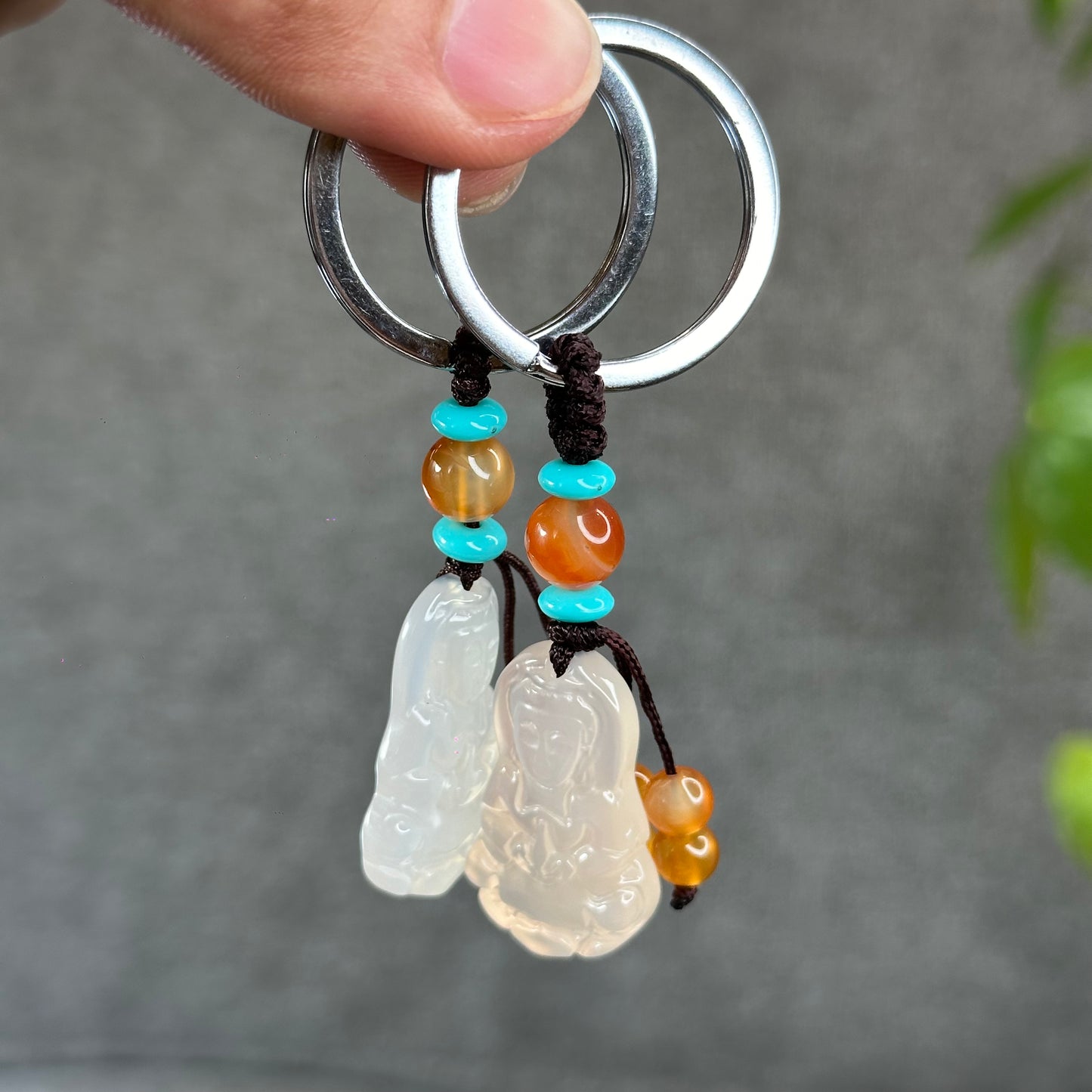 Quan Yin Buddha Natural White Agate Accessory with Metal Hoop