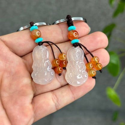 Quan Yin Buddha Natural White Agate Accessory with Metal Hoop