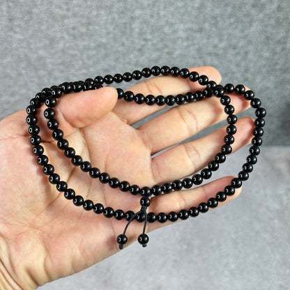 Black Agate Triple Wrap (108 Bead) Bracelet Size 6 mm