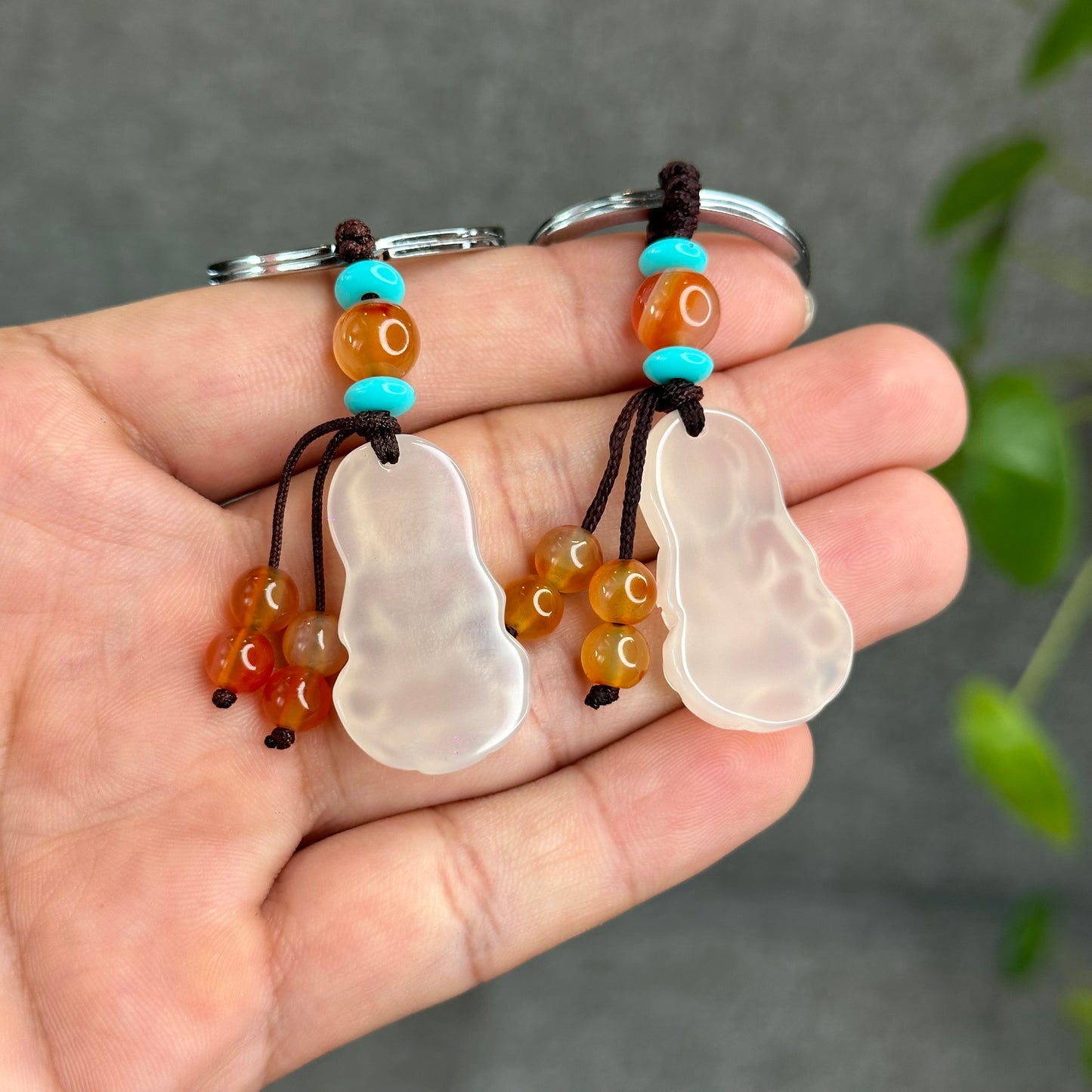Quan Yin Buddha Natural White Agate Accessory with Metal Hoop