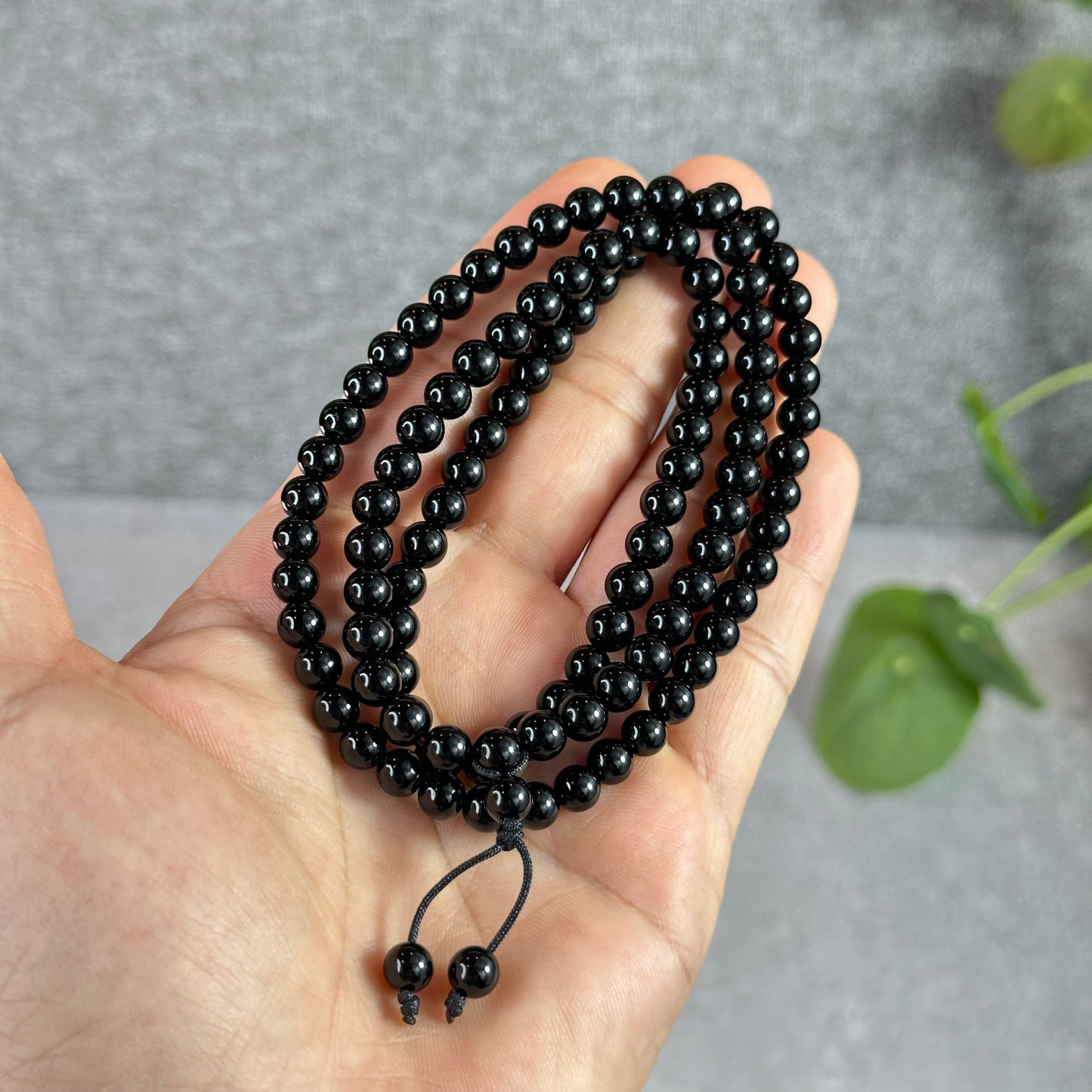 Black Agate Triple Wrap (108 Bead) Bracelet Size 6 mm