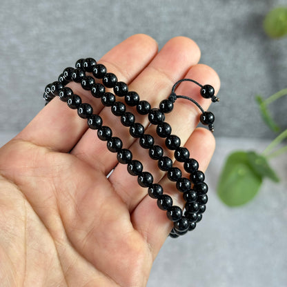 Black Agate Triple Wrap (108 Bead) Bracelet Size 6 mm