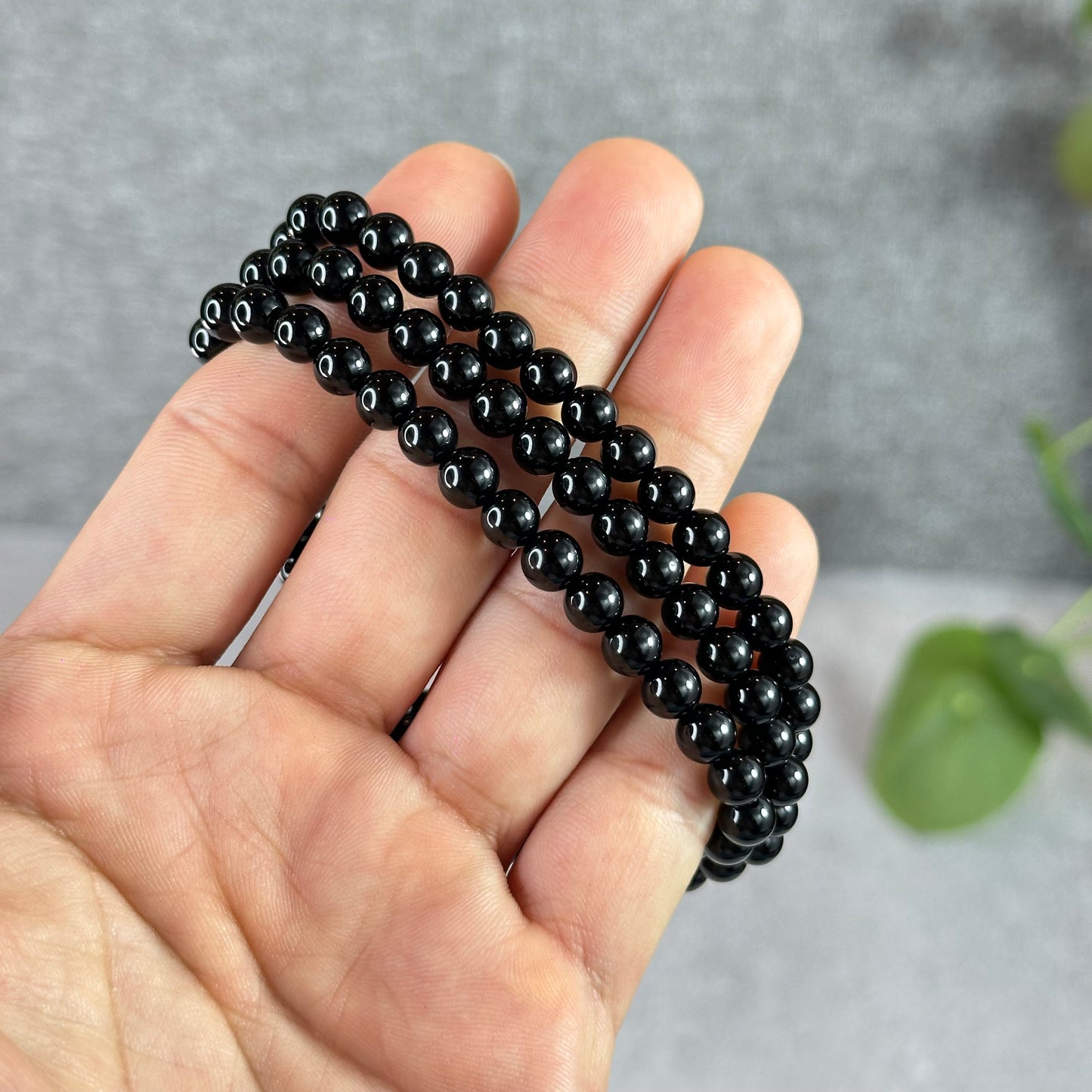 Black Agate Triple Wrap (108 Bead) Bracelet Size 6 mm