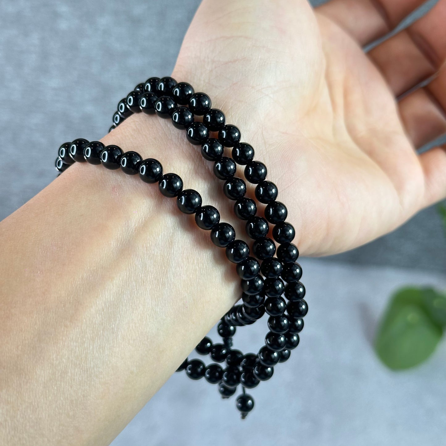 Black Agate Triple Wrap (108 Bead) Bracelet Size 6 mm