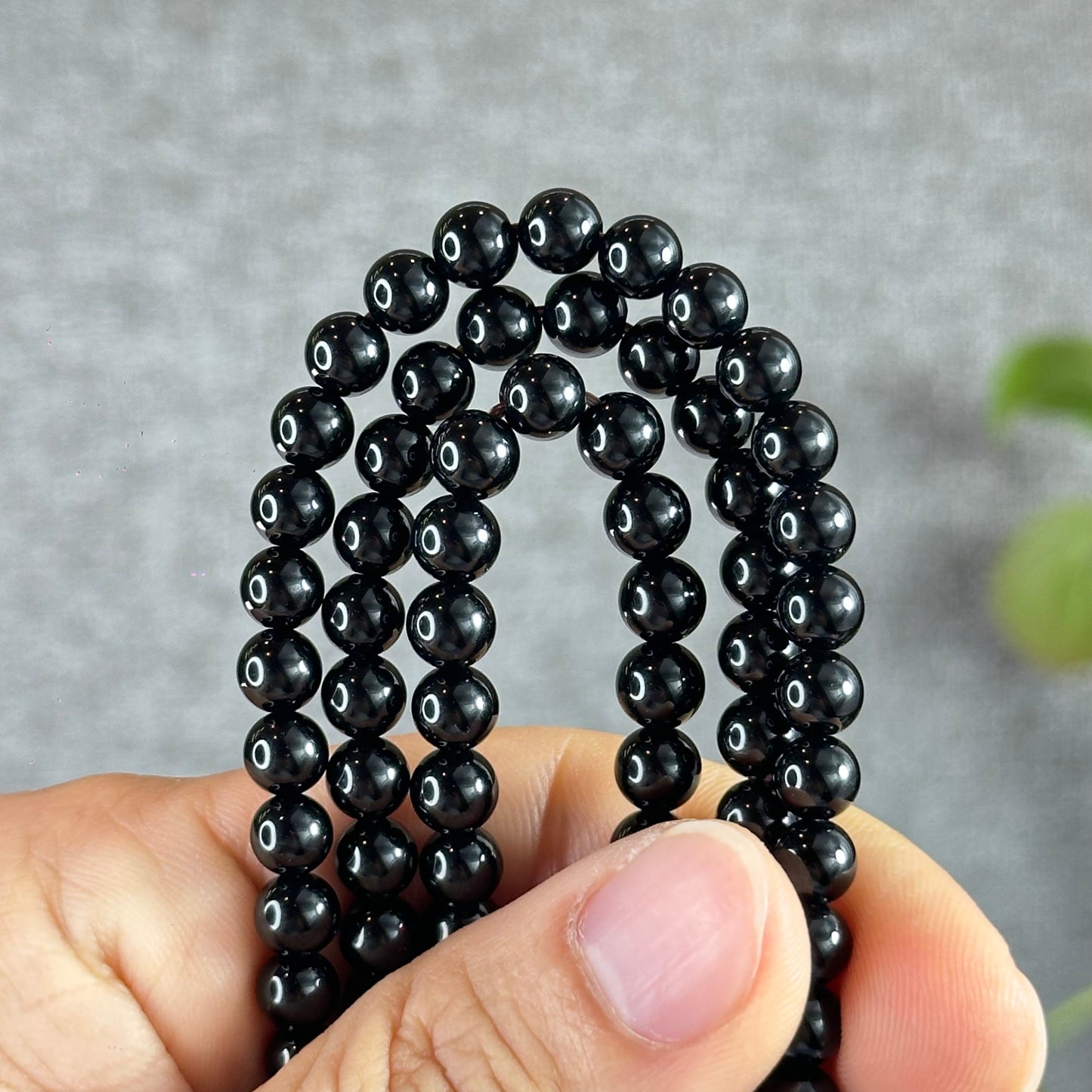 Black Agate Triple Wrap (108 Bead) Bracelet Size 6 mm