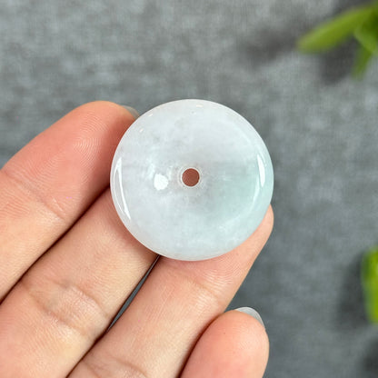 Semi-Translucent Light Water Green Natural Jadeite Jade Donut (Dong Dieu)