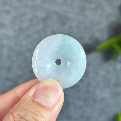 Semi-Translucent Light Water Green Natural Jadeite Jade Donut (Dong Dieu)