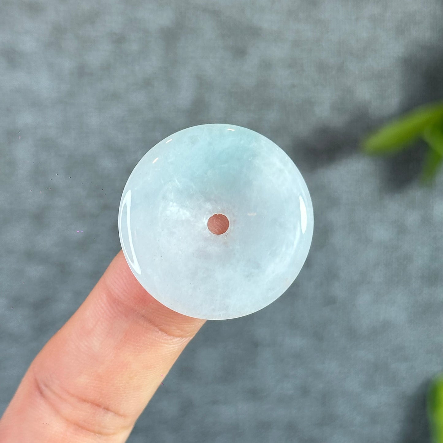 Semi-Translucent Light Water Green Natural Jadeite Jade Donut (Dong Dieu)