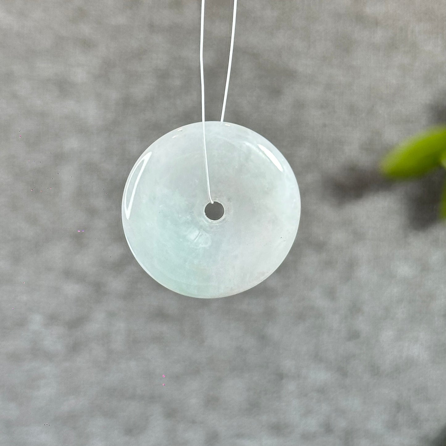 Semi-Translucent Light Water Green Natural Jadeite Jade Donut (Dong Dieu)