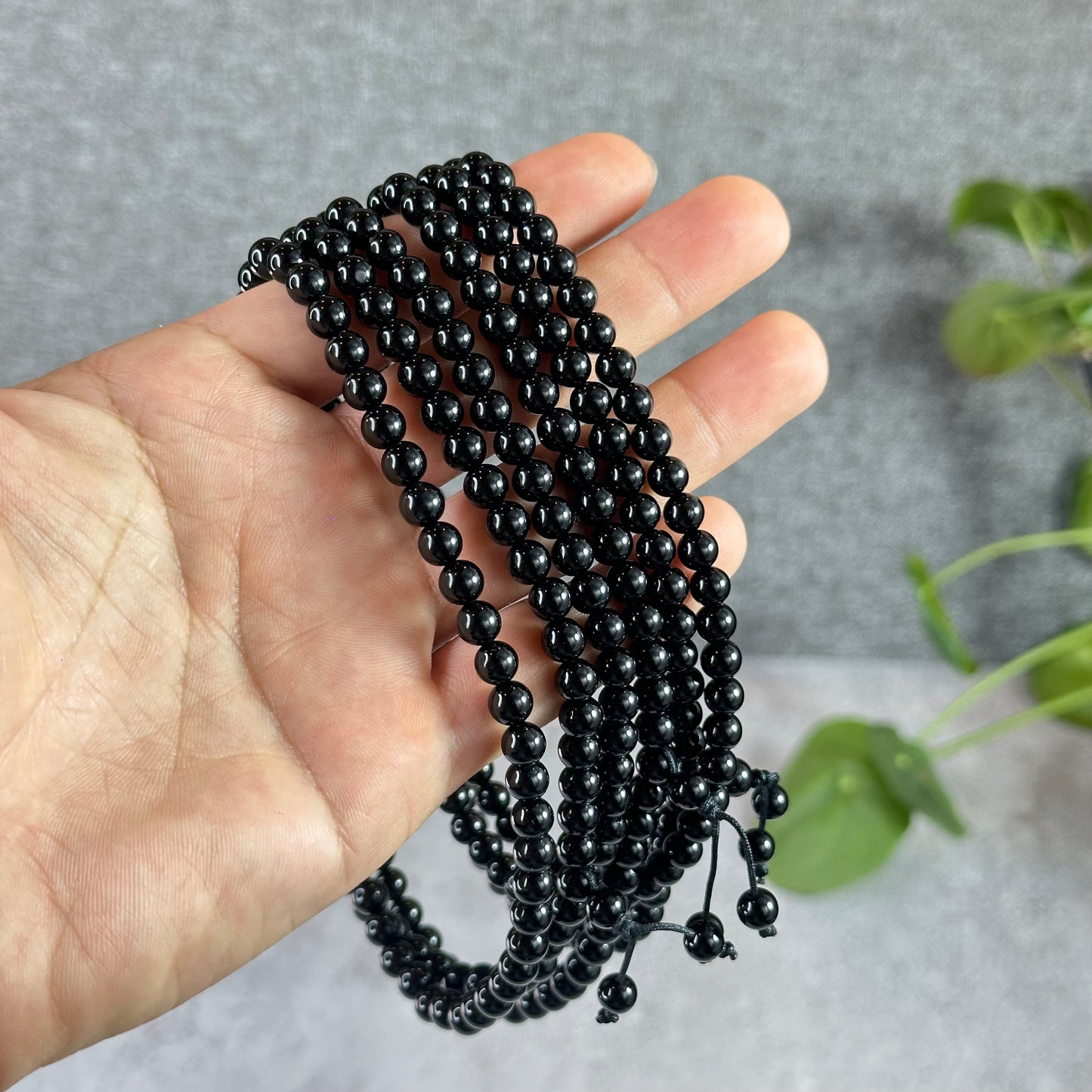 Black Agate Triple Wrap (108 Bead) Bracelet Size 6 mm