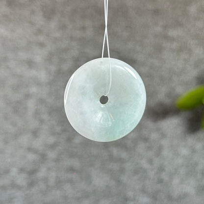 Semi-Translucent Light Water Green Natural Jadeite Jade Donut (Dong Dieu)