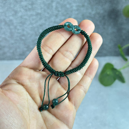 Water Green Jadeite Jade Infinity Carving Braided Bracelet