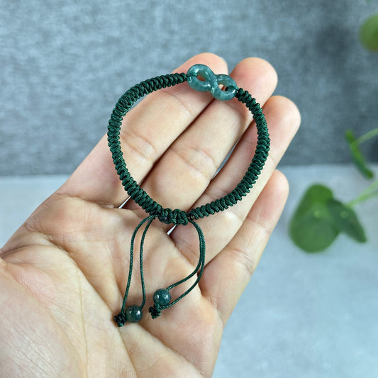 Water Green Jadeite Jade Infinity Carving Braided Bracelet