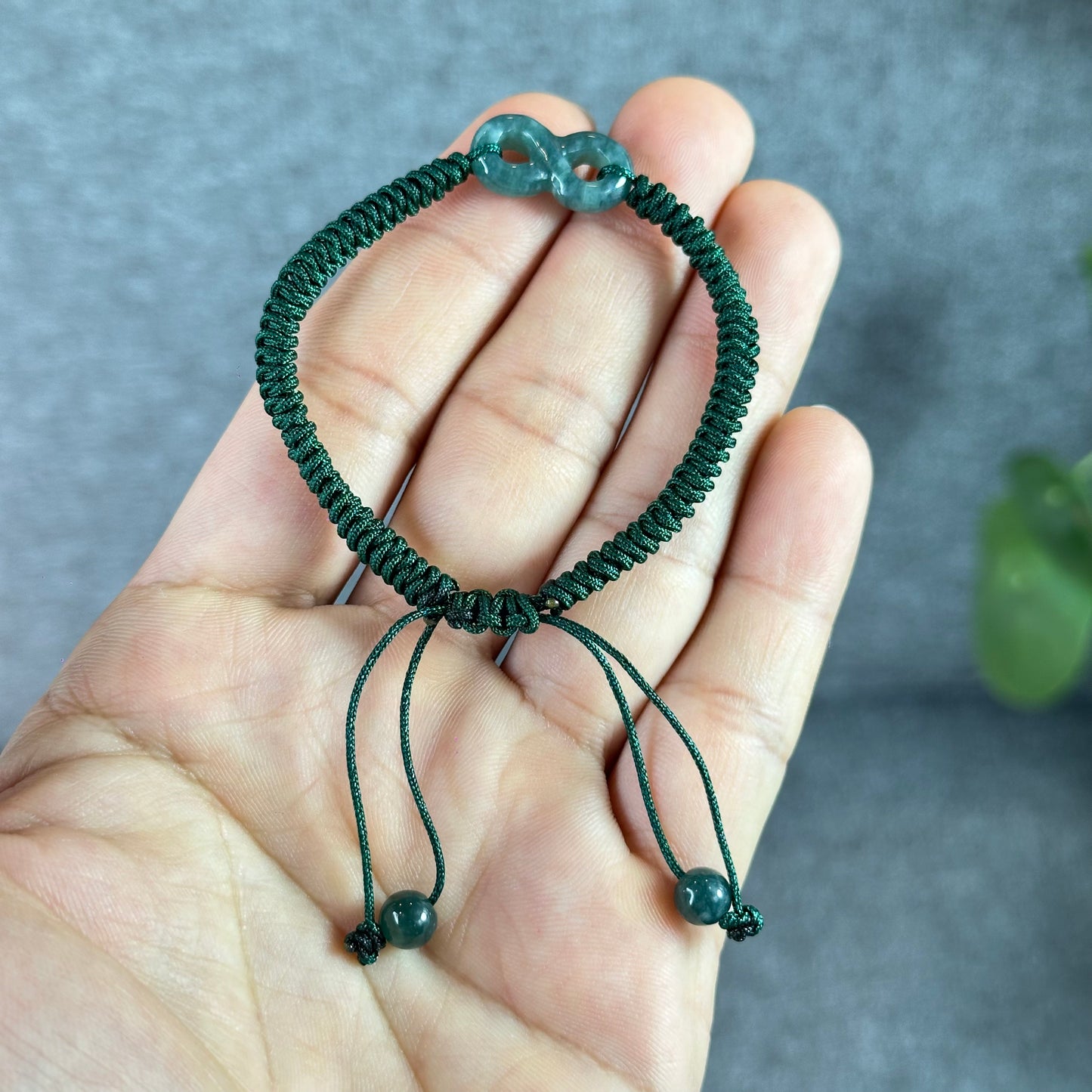 Water Green Jadeite Jade Infinity Carving Braided Bracelet