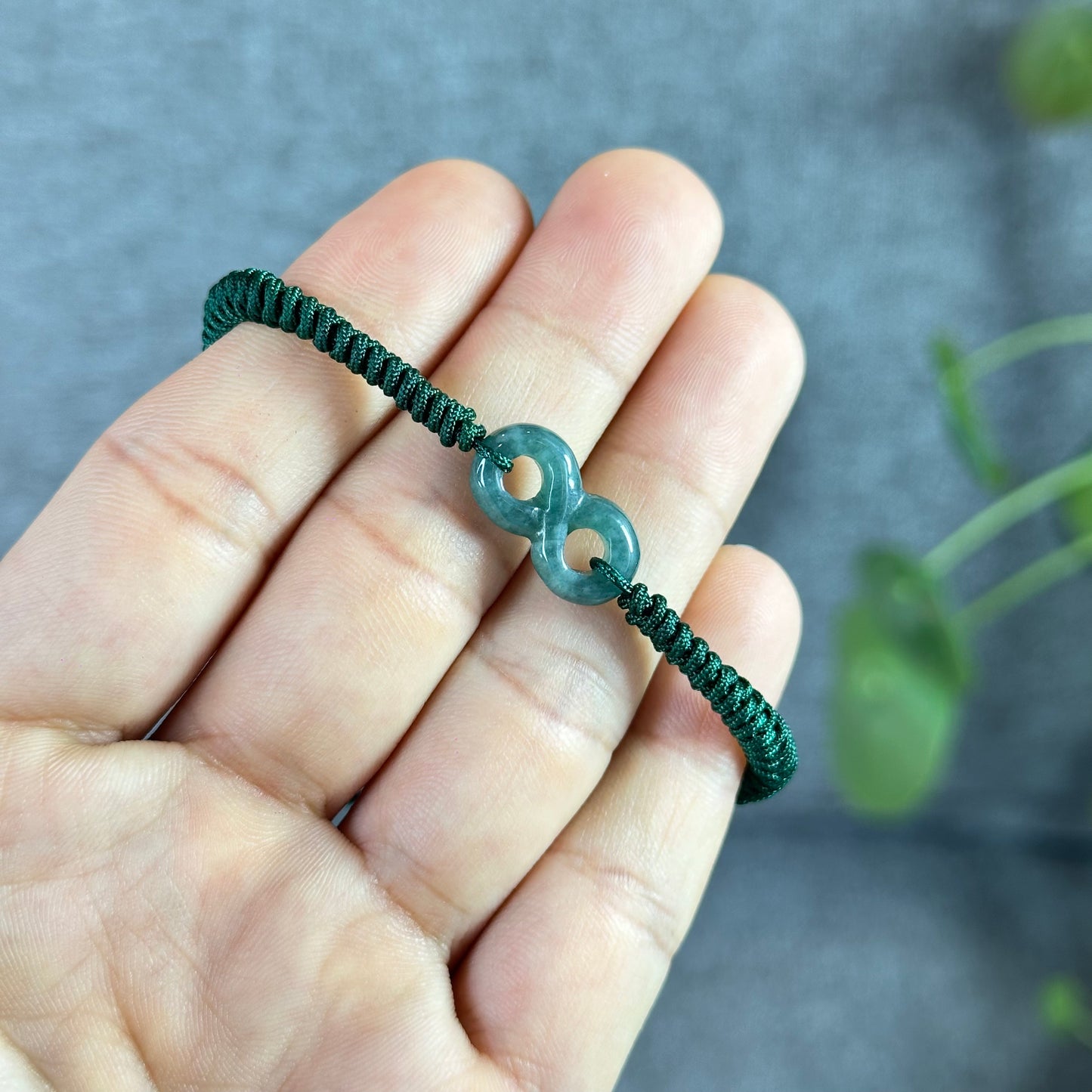 Water Green Jadeite Jade Infinity Carving Braided Bracelet