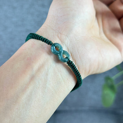 Water Green Jadeite Jade Infinity Carving Braided Bracelet