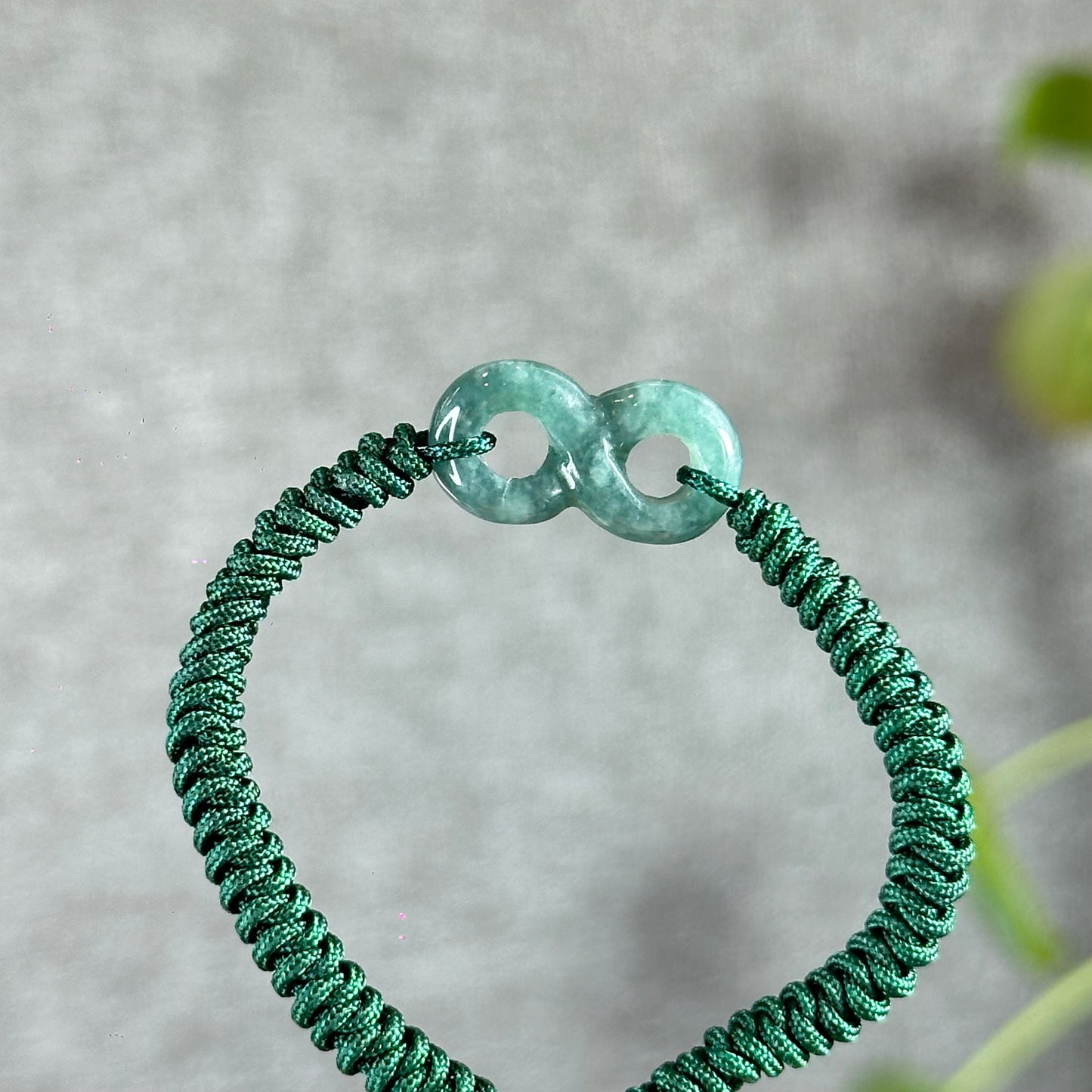 Water Green Jadeite Jade Infinity Carving Braided Bracelet