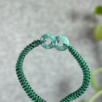 Water Green Jadeite Jade Infinity Carving Braided Bracelet