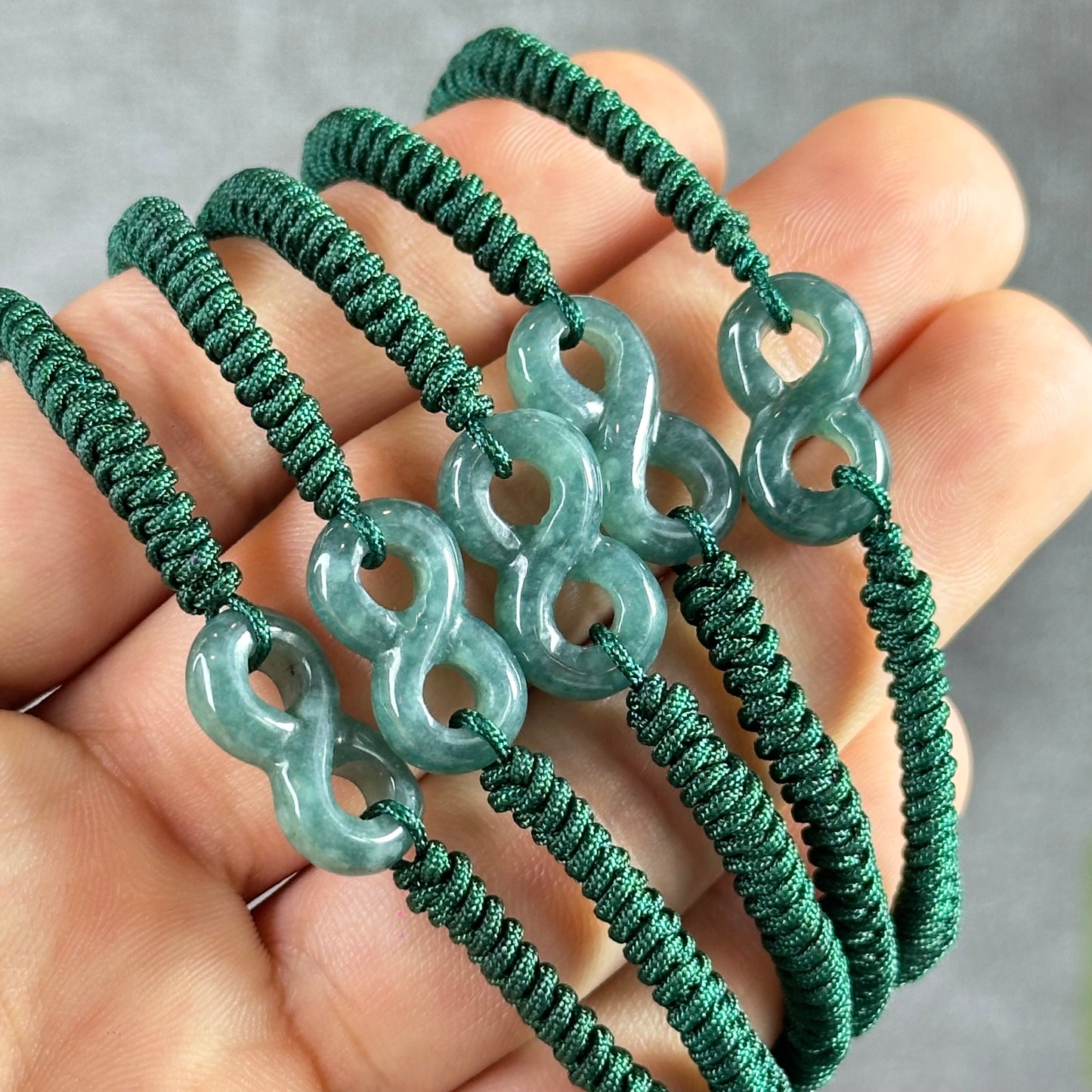 Water Green Jadeite Jade Infinity Carving Braided Bracelet