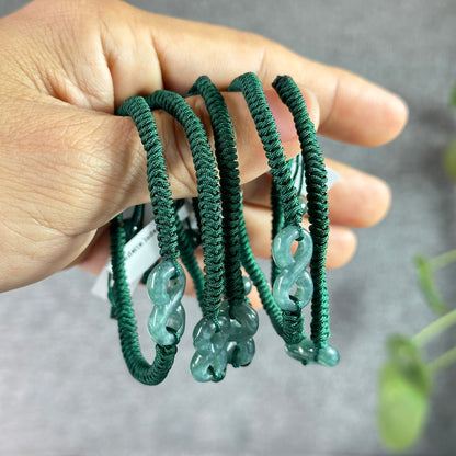 Water Green Jadeite Jade Infinity Carving Braided Bracelet