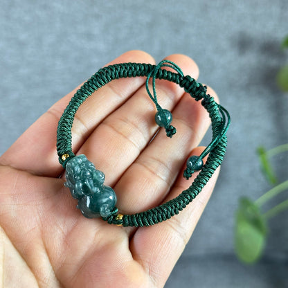 Water Green Jadeite Jade Pixiu Braided Bracelet