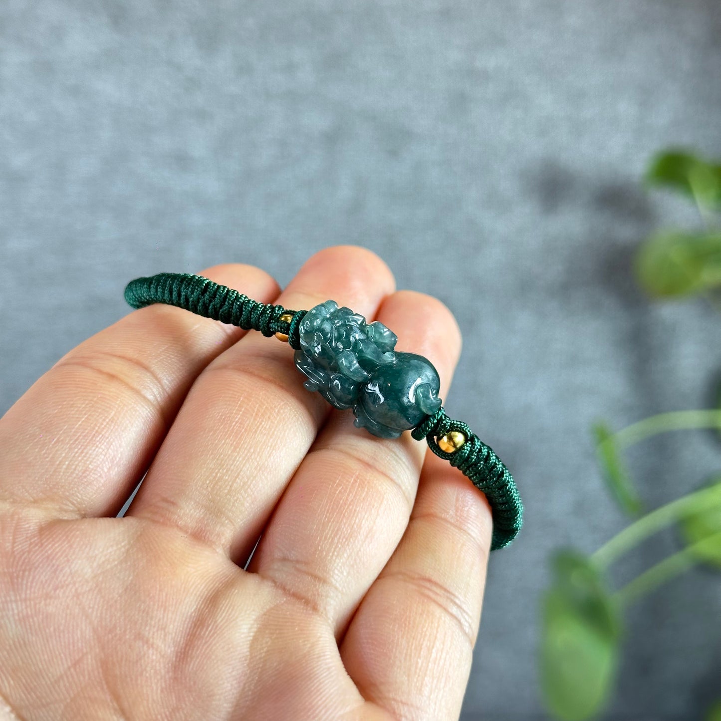 Water Green Jadeite Jade Pixiu Braided Bracelet