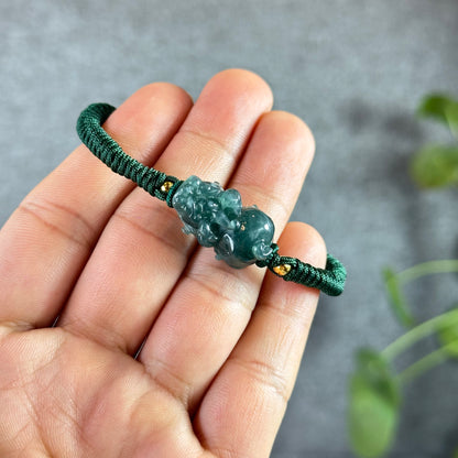 Water Green Jadeite Jade Pixiu Braided Bracelet