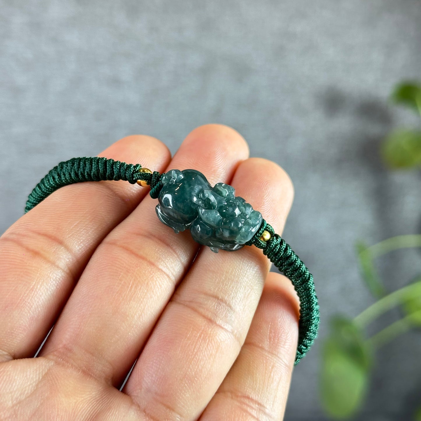 Water Green Jadeite Jade Pixiu Braided Bracelet