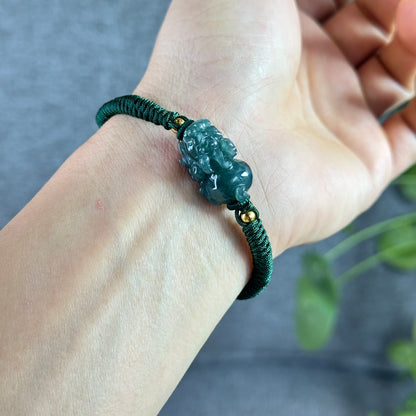 Water Green Jadeite Jade Pixiu Braided Bracelet