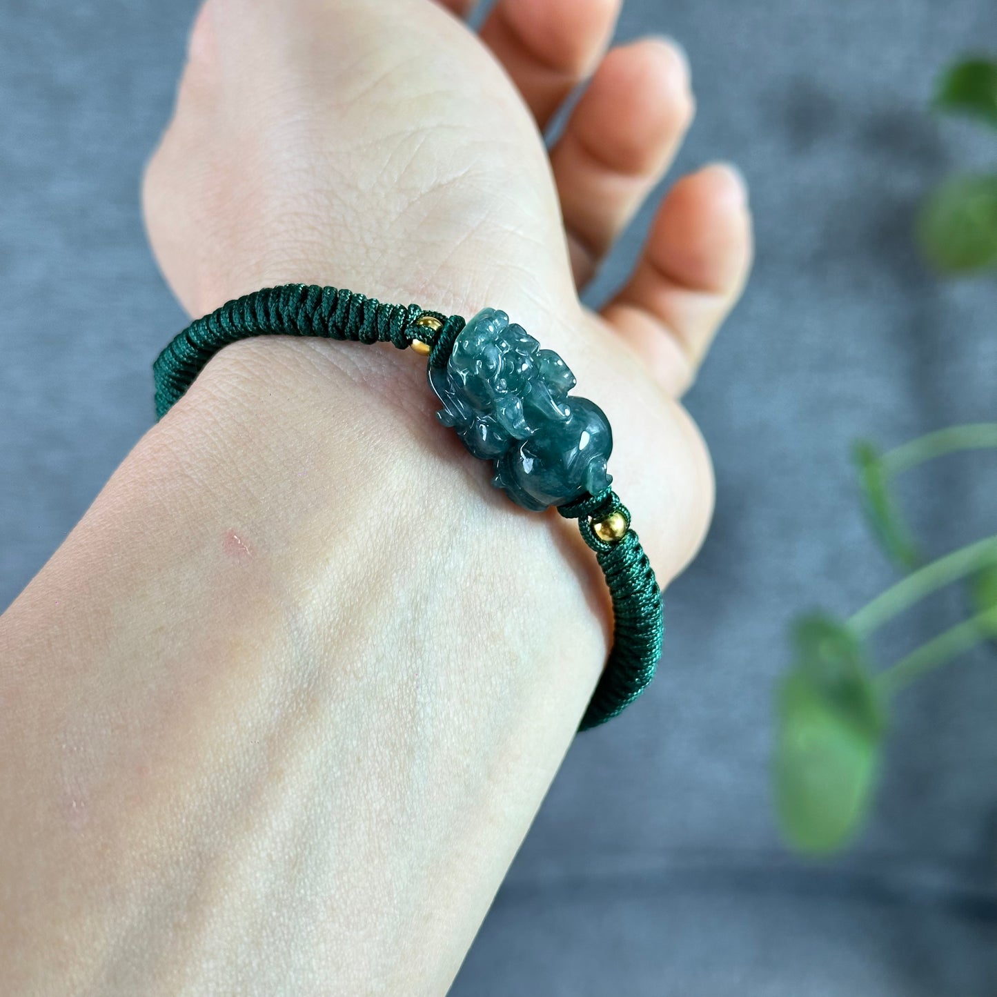 Water Green Jadeite Jade Pixiu Braided Bracelet