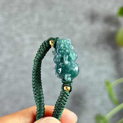 Water Green Jadeite Jade Pixiu Braided Bracelet