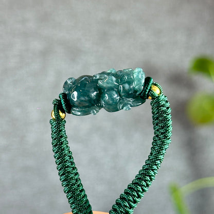 Water Green Jadeite Jade Pixiu Braided Bracelet