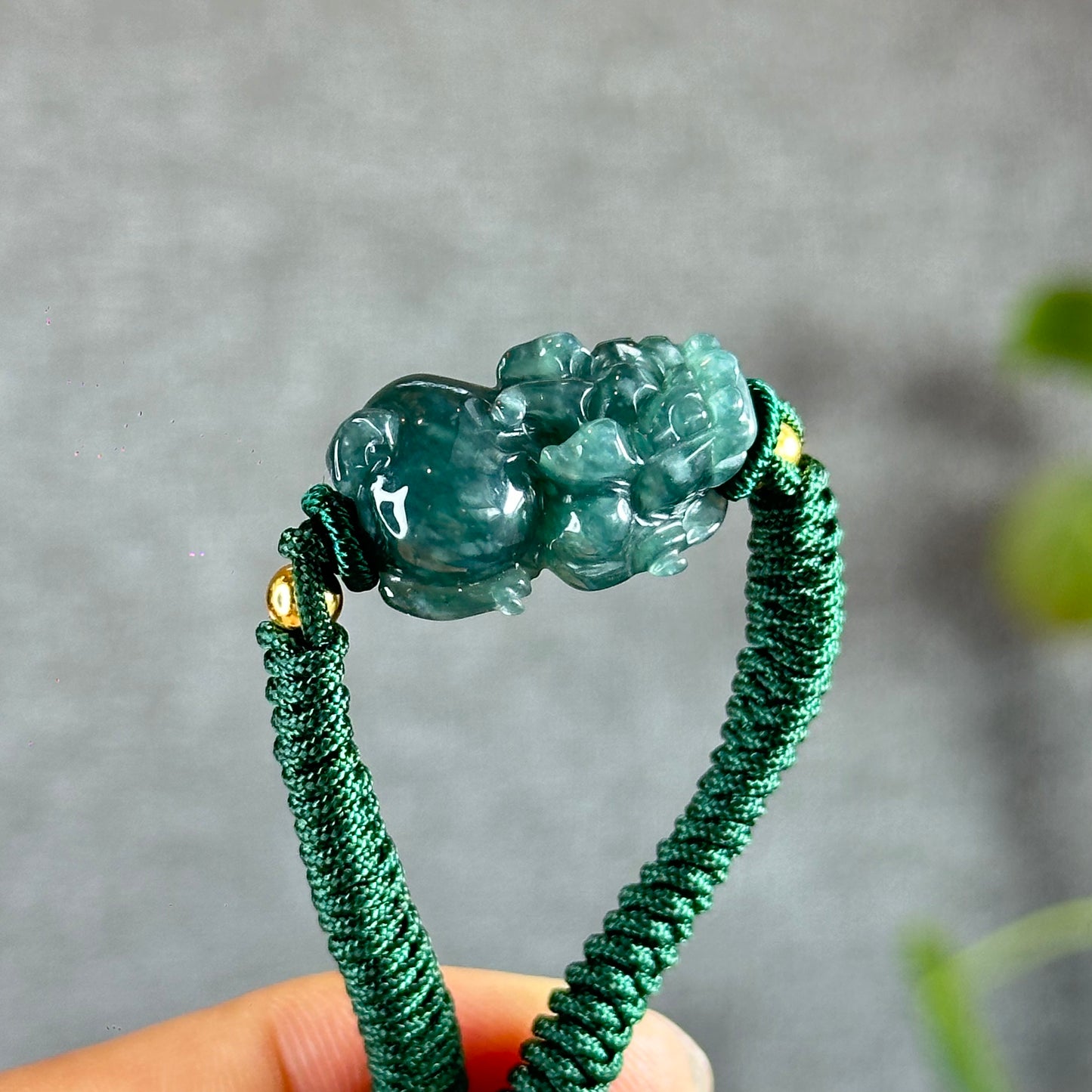 Water Green Jadeite Jade Pixiu Braided Bracelet