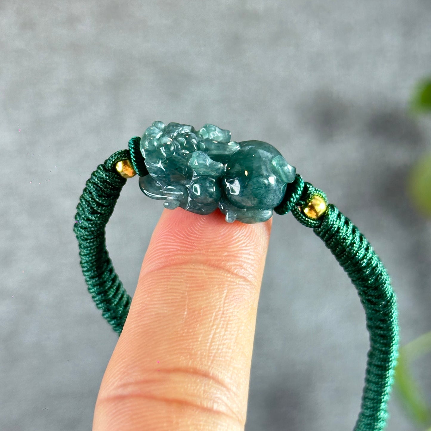 Water Green Jadeite Jade Pixiu Braided Bracelet