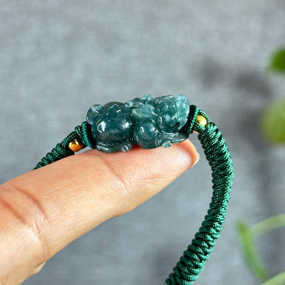 Water Green Jadeite Jade Pixiu Braided Bracelet