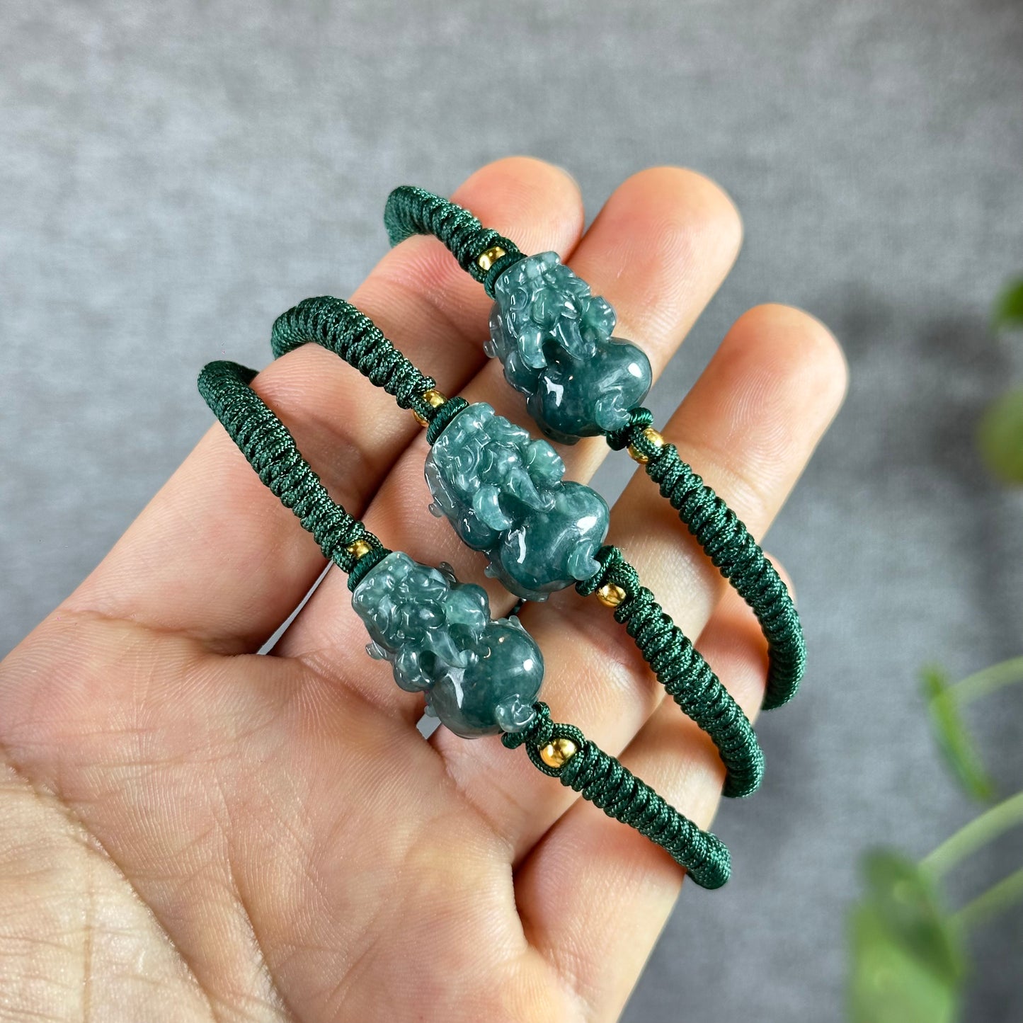 Water Green Jadeite Jade Pixiu Braided Bracelet