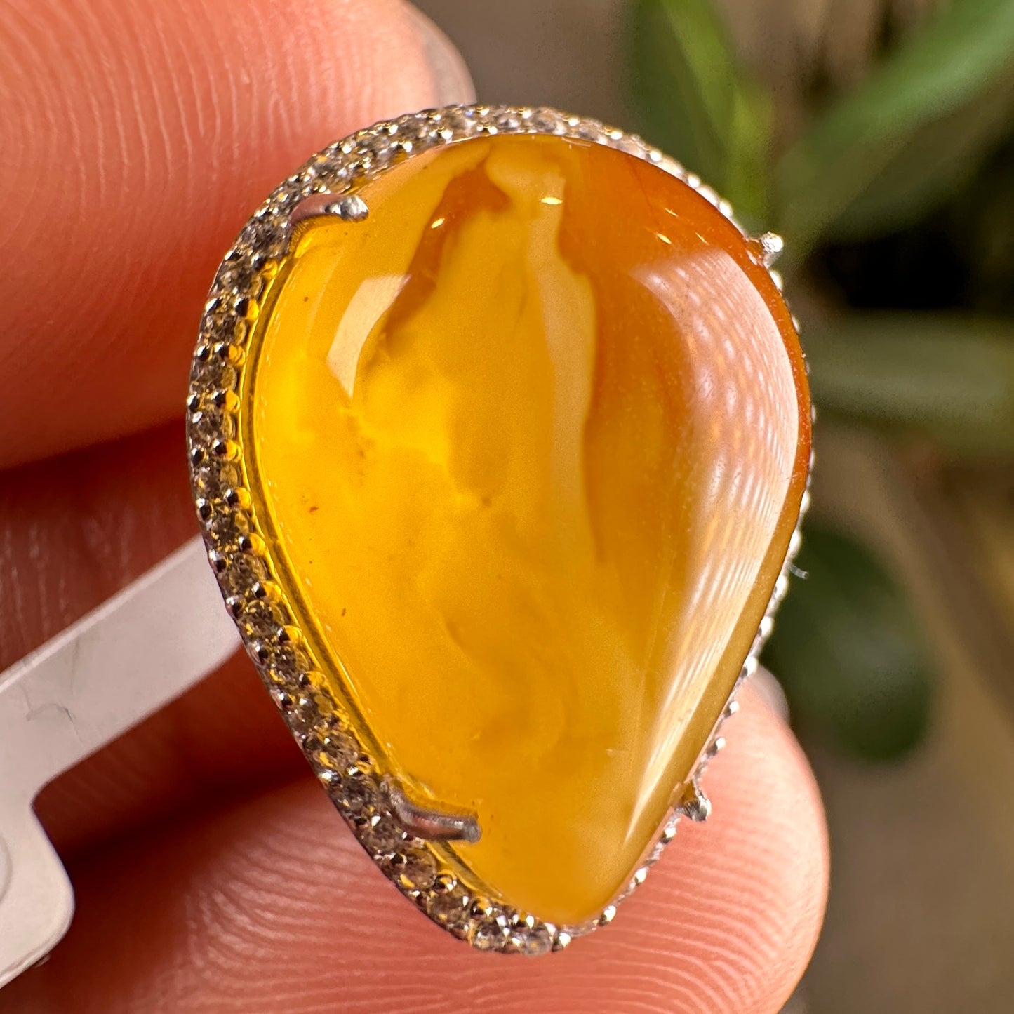 Water Drop Natural Amber Mix Charm Pendant in Silver Setting