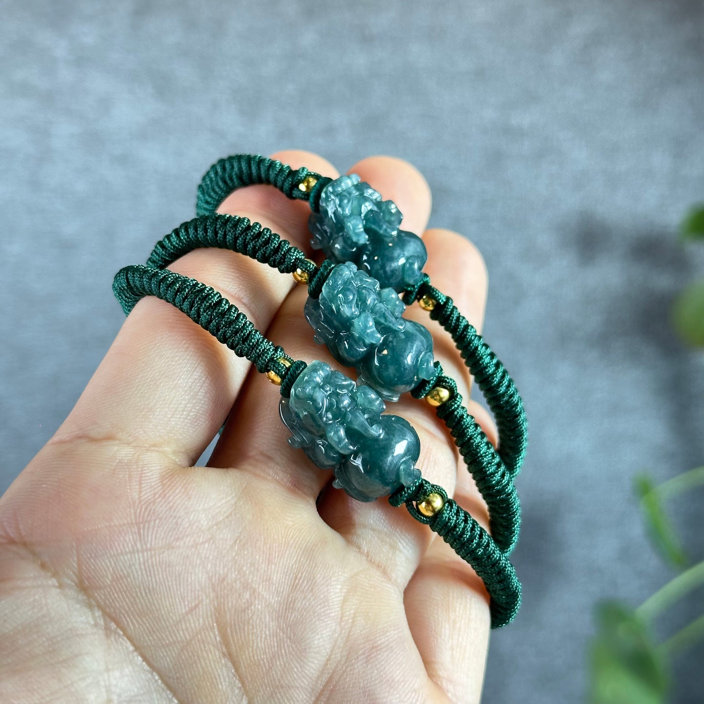 Water Green Jadeite Jade Pixiu Braided Bracelet