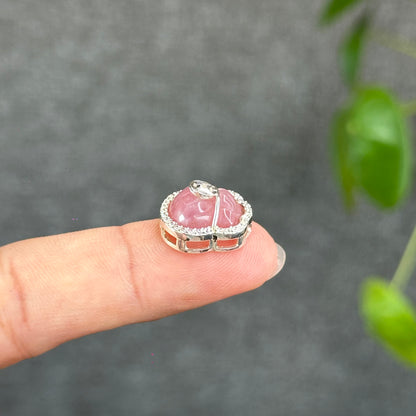 Natural Rose Quartz Money Bag Charm in Silver Setting