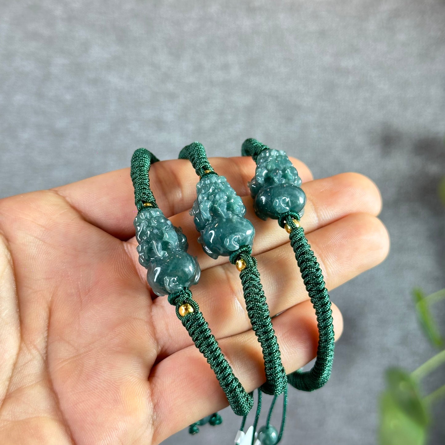 Water Green Jadeite Jade Pixiu Braided Bracelet