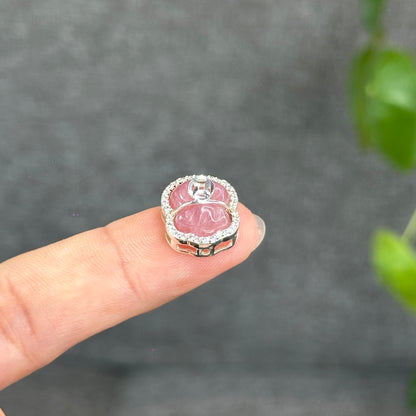 Natural Rose Quartz Money Bag Charm in Silver Setting