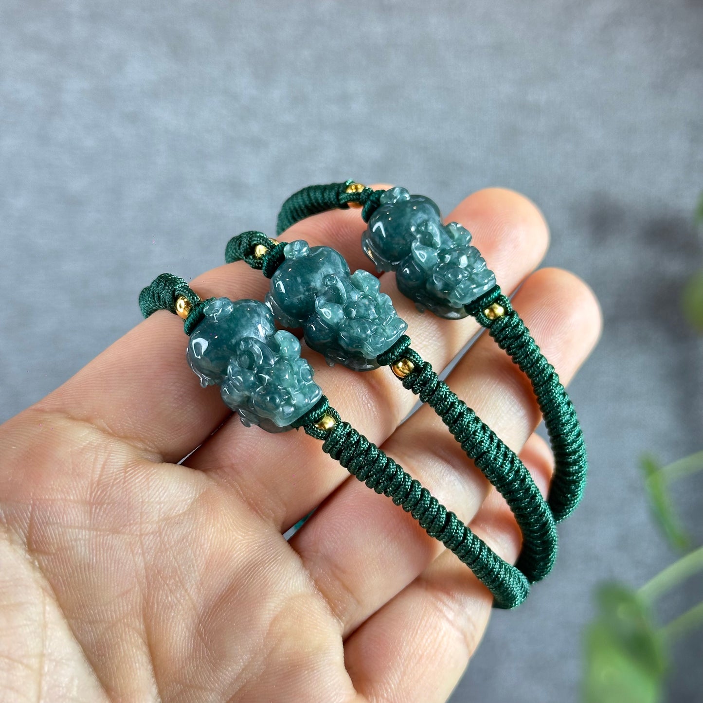 Water Green Jadeite Jade Pixiu Braided Bracelet