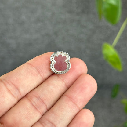 Natural Rose Quartz Money Bag Charm in Silver Setting