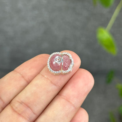 Natural Rose Quartz Money Bag Charm in Silver Setting
