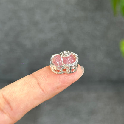 Natural Rose Quartz Money Bag Charm in Silver Setting