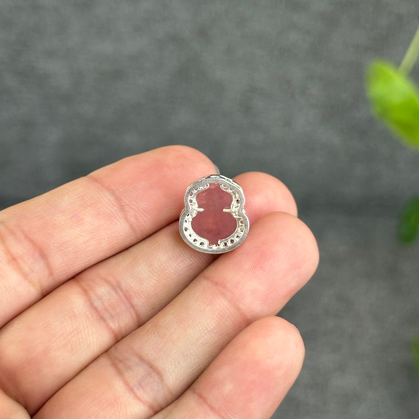 Natural Rose Quartz Money Bag Charm in Silver Setting