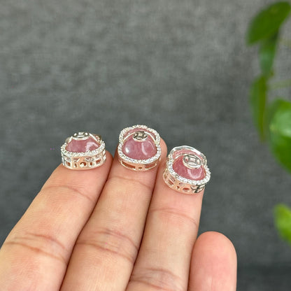 Natural Rose Quartz Money Bag Charm in Silver Setting
