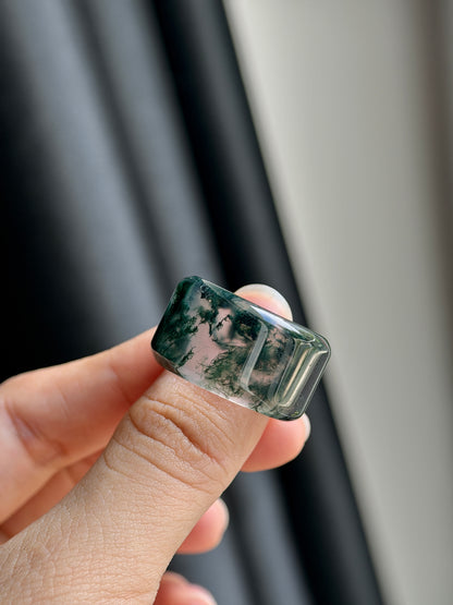Natural Green Moss Agate Ring Square Style Size 2.0
