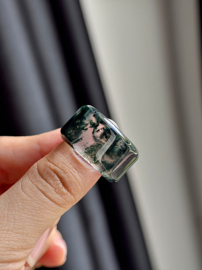 Natural Green Moss Agate Ring Square Style Size 2.0